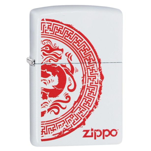 Zippo Dragon Stamp White Matte Lighter 28855